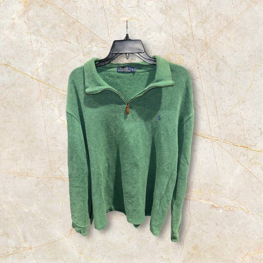 Polo Ralph Lauren 1/4 Zip Pullover Sweater Men's XL Green Heather Knit Preppy‎